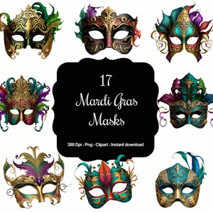 Karneval Eleganz: 17 Karneval Masken Clipart Set