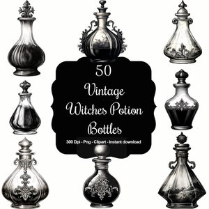 Apothicairerie mystique : 50 bouteilles de potion de sorcière vintage collection de cliparts