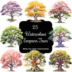 Regal Canopies: 25 Aquarell Baum Clipart Sammlung Perfekt für Natur-inspirierte Projekte, einzigartige Design-Elemente & mehr!