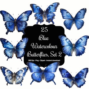 Voo Regal: 25 cliparts de borboleta aquarela azul royal, conjunto 2