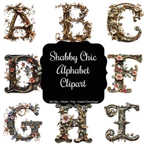 Encanto vintage: Conjunto de imágenes prediseñadas de letras del alfabeto Shabby Chic