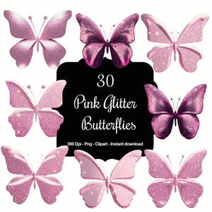 Shimmering Skies: 30 rosa Glitzer Schmetterlinge Clipart Sammlung