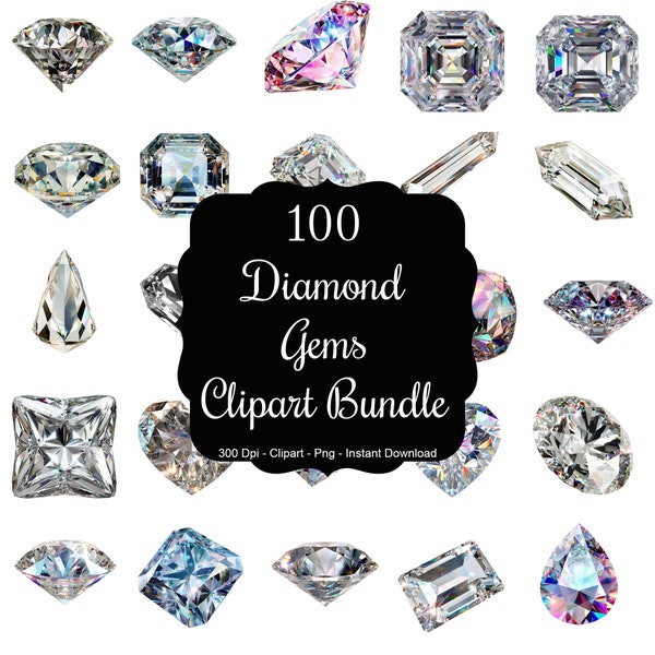 Diamond Radiance: 100 Diamond Crystals Clipart Bundle