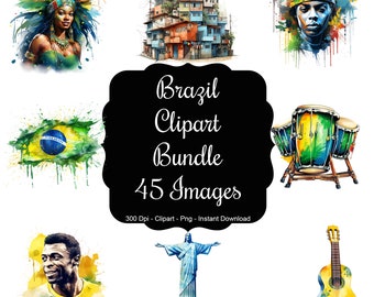Brazilian Brushstrokes: 45 Watercolour Images Representing Brazil Clipart Set