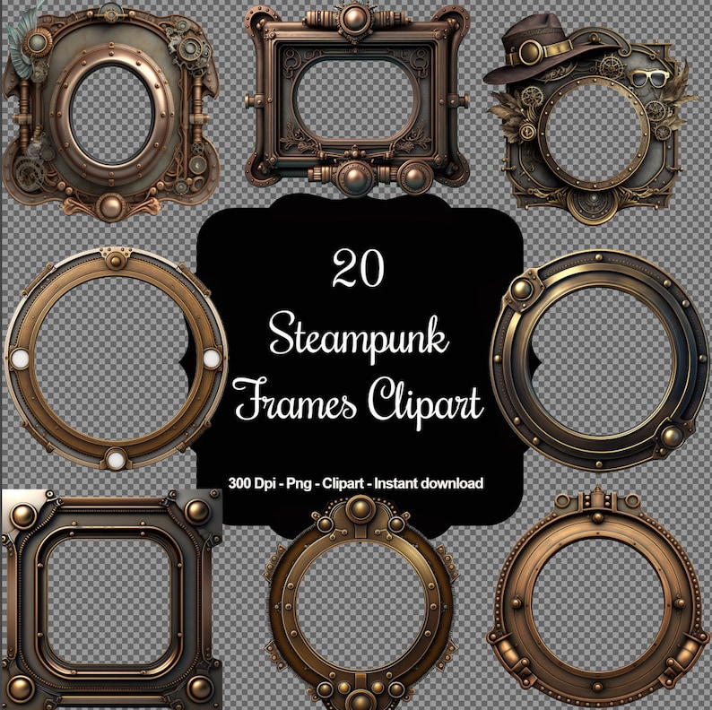 Mechanical Elegance: 20 Steampunk Frame Clipart Set - Etsy