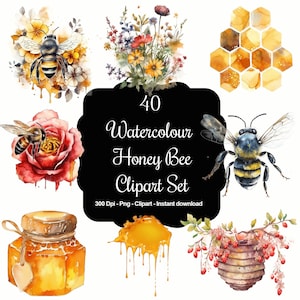 Golden Buzz: 40 Wunderschöne Aquarell Honigbienen Clipart Set