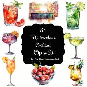 Tropical Toast: aquarel cocktail clipartset - perfect voor feestuitnodigingen, barmenu's, digitale kunst en meer!