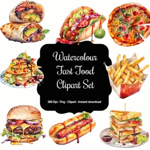 Fast Food Fancies: 30 Watercolour Fast Food Items Clipart Set