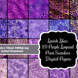 Lilás luxuoso: 20 papéis digitais sem costura com estampa de leopardo roxo