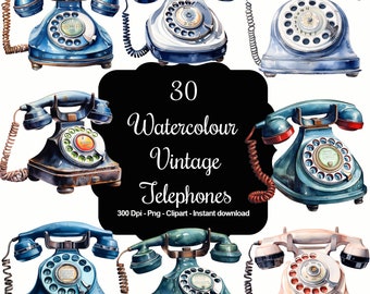 Ringing Nostalgia: 30 Watercolour Vintage Telephones Clipart Collection
