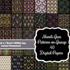 Carnival Grunge Fusion: 40 modelli Mardi Gras senza soluzione di continuità su set di carte digitali Grunge