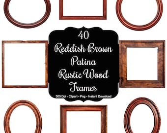 Earthen Elegance: 40 Reddish Brown Patina Rustic Wood Frames Clipart Set