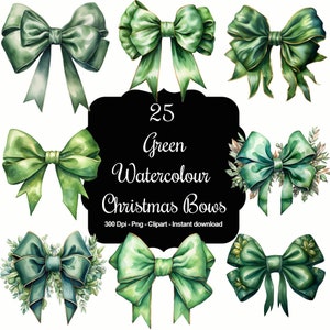 Emerald Tidings: 25 clipart di fiocchi di Natale verdi acquerellati