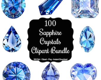 Puede incluir: Una colección de 100 imágenes de clipart de cristal de zafiro azul. Los cristales son de varias formas, incluyendo redonda, ovalada, de pera, de corazón y cuadrada. 300 Dpi - Clipart - Png - Descarga instantánea