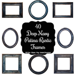 Bois de minuit : 40 images clipart de cadres en bois rustique patiné bleu marine foncé