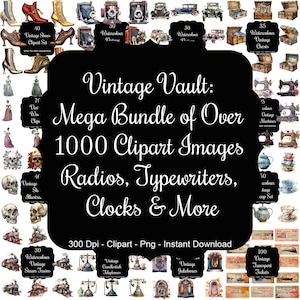 Vintage Vault: Mega Bundle of Over 1000 Clipart Images - Radios, Typewriters, Clocks & More
