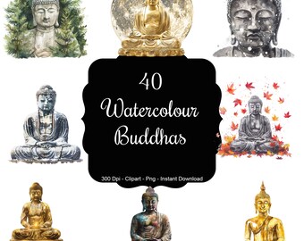 Arte Iluminado: Conjunto de 40 imágenes prediseñadas de Buda en acuarela