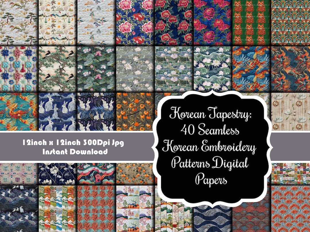 Korean Tapestry: 40 Seamless Korean Embroidery Patterns Digital