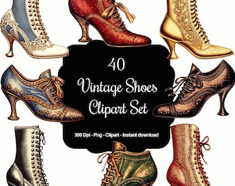 Charming Vintage Shoes Clipart Set - Ideal for Shabby Chic and Vintage Crafting - Instant Download