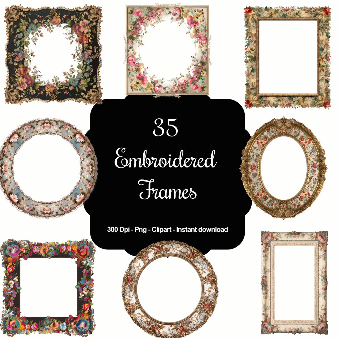 35 Embroidered Frames, High Quality Clipart, Instant Download, 300 Dpi ...