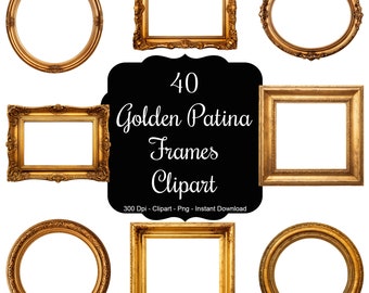 Golden Elegance: 40 Golden Patina Frame Clipart Set