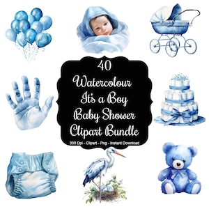 Little Gentleman's Arrival: 40 aquarel clipartbundel babyjongen babyshower