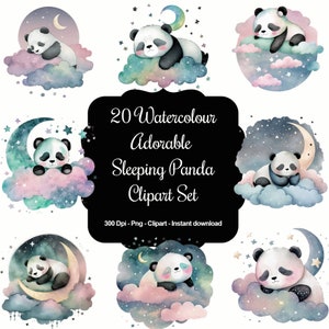 Dreamy Bamboo Haven: 20 adorabili panda addormentati clipart set per opere d'arte per la cameretta dei bambini