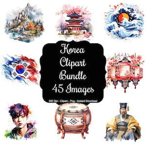 koreanische Leinwand: 45 Aquarellbilder, die Korea als Clipart-Bundle darstellen