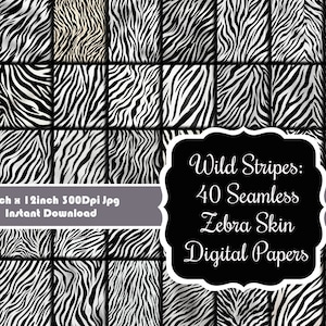 Wild Stripes : lot de 40 feuilles numériques transparentes en peau de zèbre
