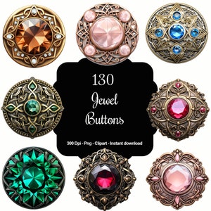Edelsteengrootsheid: 130 edelsteenknoppen Clipart - diamanten, smaragden, saffieren en meer!