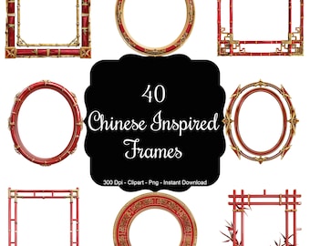 Östra ramar: 40 kinesiskinspirerade ram clipart-set