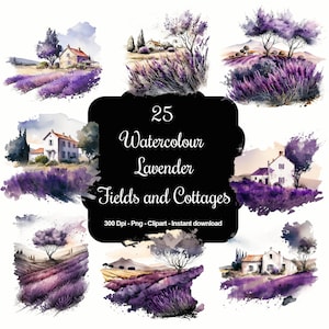 Sueños De Lavanda: 25 Cliparts De Campo De Lavanda En Acuarela - Paisajes Serenos De Provenza