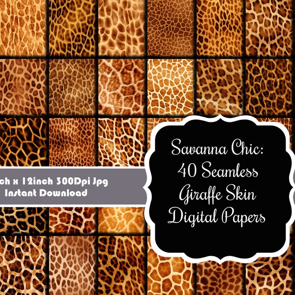 Savanna Chic: 40 Seamless Giraffe Skin Digital Papers Set