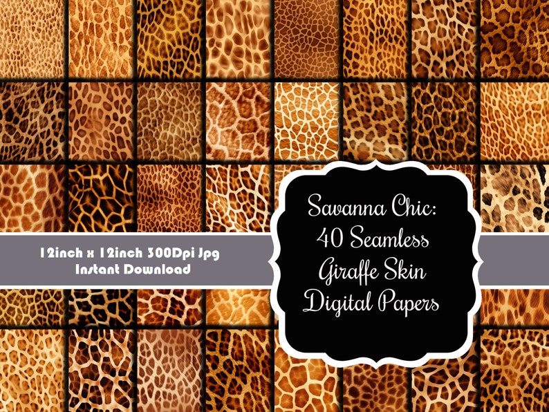Savanna Chic: 40 Seamless Giraffe Skin Digital Papers Set - Etsy