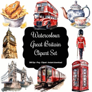 Pinceladas britânicas: 40 clipart em aquarela da Grã-Bretanha