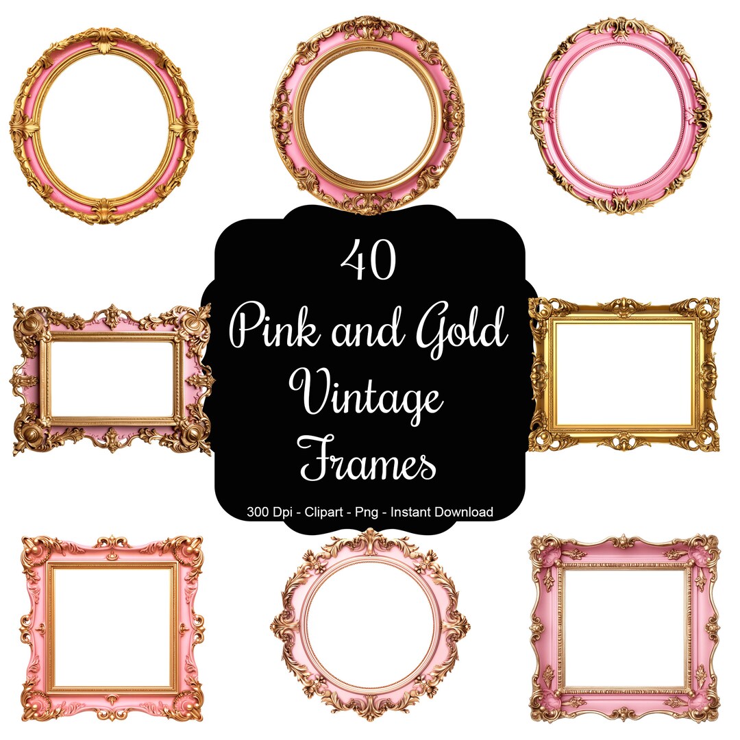 Rose Gold Elegance: 40 Vintage Gold and Pink Frames Clipart Set - Etsy