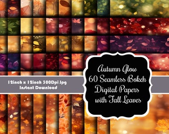 Autumn Glow: 60 Bokeh Leaves Seamless Digital Papers Collection