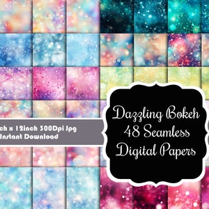 Papeles digitales deslumbrantes con efecto bokeh sin costuras: agregue un toque de brillo a sus diseños: 48 colores vibrantes, descarga instantánea