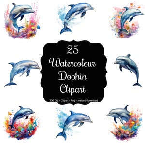 Murmures de l'océan : ensemble de 25 cliparts dauphins aquarelles