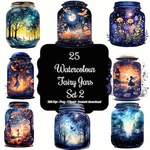 Enchanted Luminescence Set 2: 25 Watercolor Fairy Jar Clipart Collection
