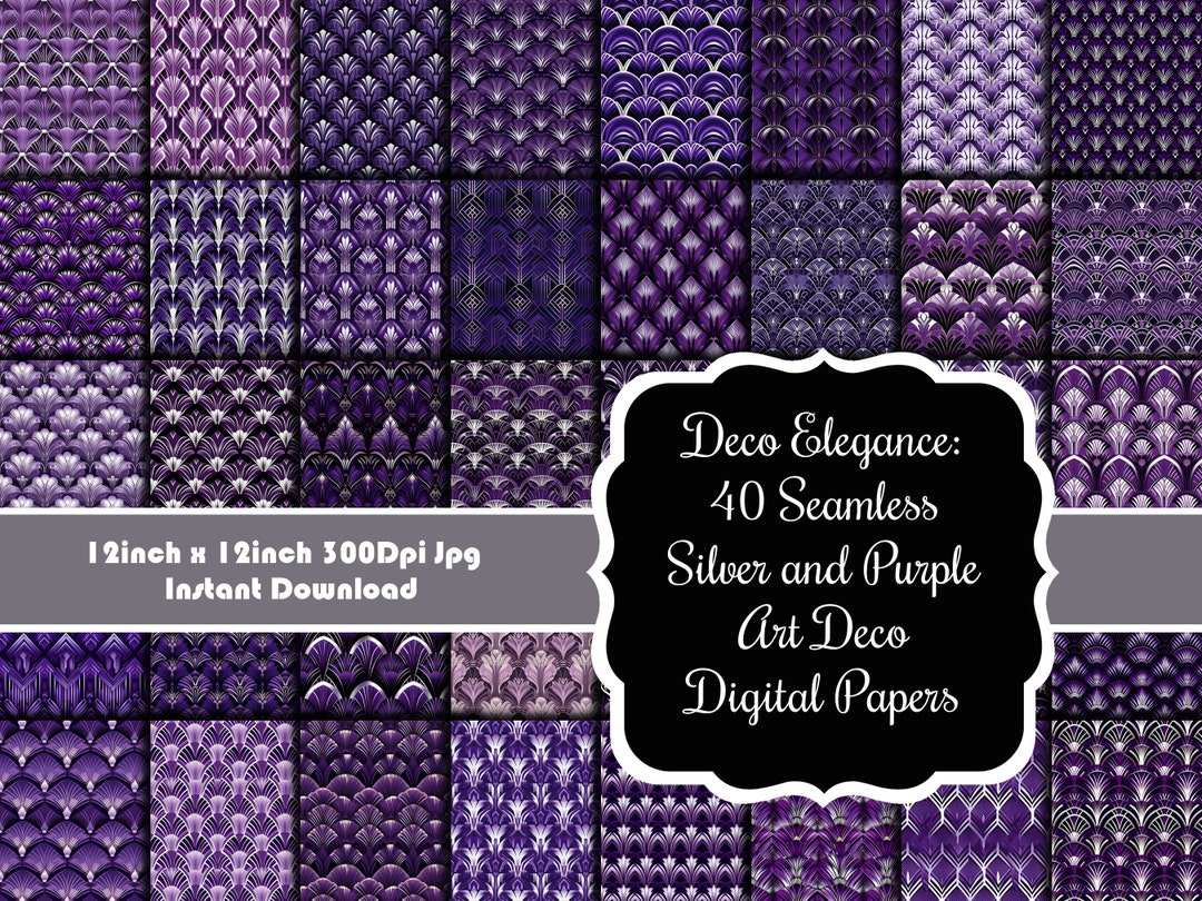 Deco Elegance: 40 Seamless Silver and Purple Art Deco Patterns Digital ...