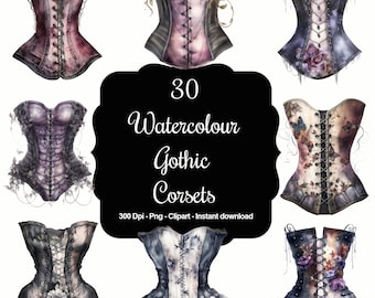 Victorian Shadows: 30 Watercolour Gothic Corsets Clipart Set