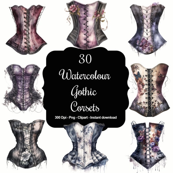 Victorian Shadows: 30 Watercolour Gothic Corsets Clipart Set