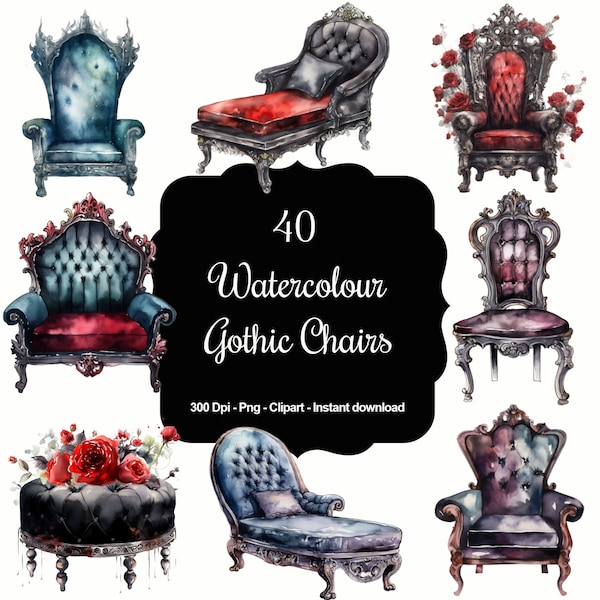 Gothic Grandeur: Watercolour Gothic Furniture Clipart Set