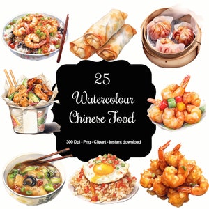 Festa do Oriente: Conjunto de clipart de comida chinesa em aquarela - sabores únicos da China!