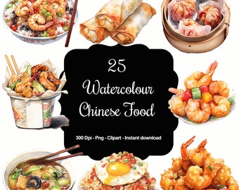 Fest des Orients: Aquarell Chinesisches Essen Clipart Set - Einzigartige Geschmacksrichtungen Chinas!