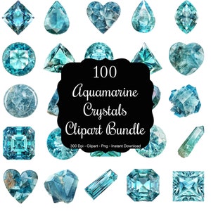 Azure Depths: 100 aquamarijnkristallen clipartbundel
