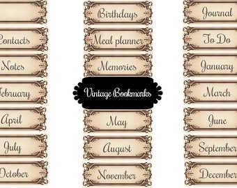 Timeless Treasures: Vintage Digital Planner Book Mark Labels Clipart Set - Organize with Style - Instant Download