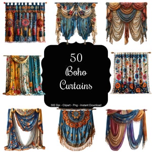 Drapés bohèmes : ensemble de 50 cliparts rideaux bohèmes