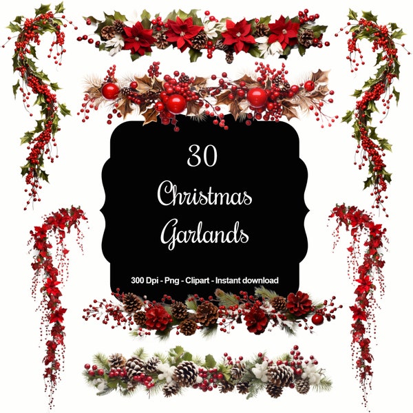 Festive Foliage: 30 Christmas Garlands Clipart Bundle